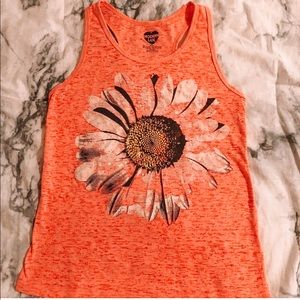 Womens coral color daisy print tank top